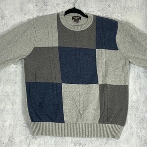 Dockers Color Block Sweater Cotton Sz XL Crew Neck Grey Blue